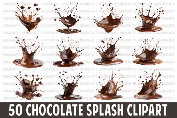 Chocolate Splash Isolated Clipart: 50 Designs for Your Projects