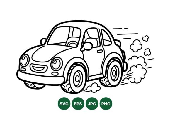Cute Cartoon Car Illustration: A Dynamic Design Asset
