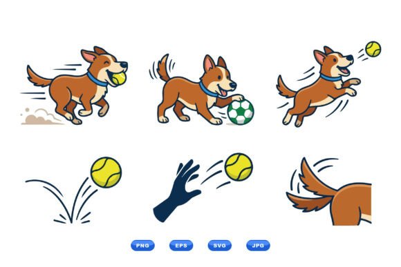 Playful Dog Sports Clipart Set: Energetic Designs for Modern Brands