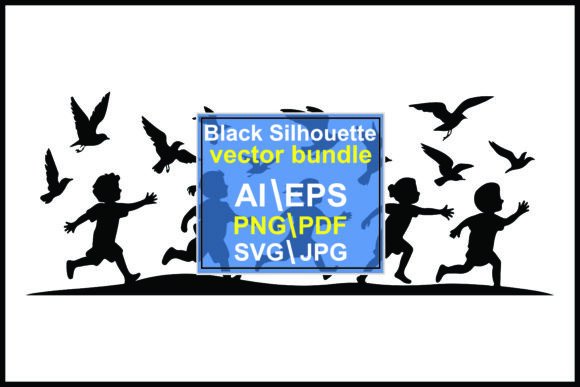 Silhouette Children Running Birds Flying: Capturing Joyful Motion in Design