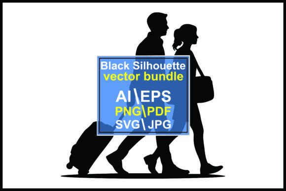 Silhouette of Man Woman Walking Luggage: Dynamic Design Asset
