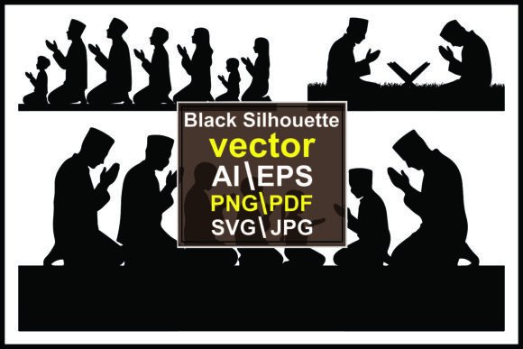 Silhouettes Muslim Family Praying Prayer: A Design Asset for Meaningful Visuals