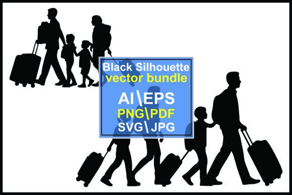 Silhouettes of People Luggage Walking: Dynamic Travel Vectors