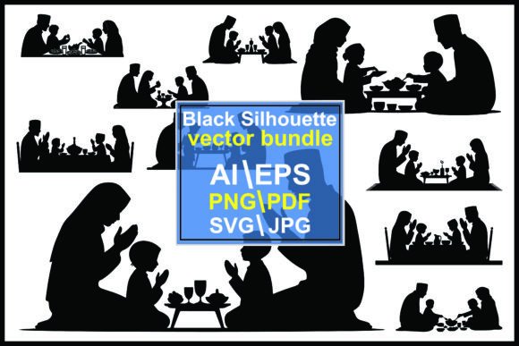 Silhouettes of People Praying and Eating: A Design Asset for Visual Storytelling