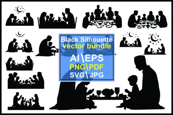 Silhouettes People Eating Praying Family: Visual Storytelling