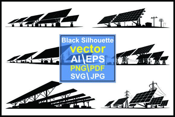 Silhouettes Solar Panel Power Lines: Modern Vector Graphics